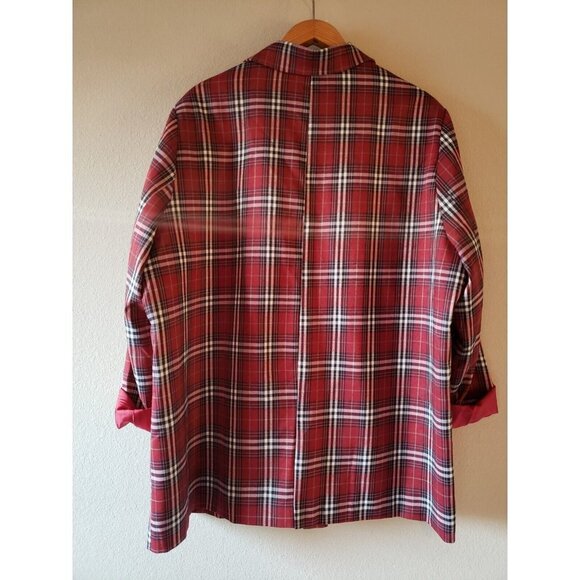 NWOT Red Tartan Plaid Blazer Double Breasted Jacket with Rollable Sleeves - 3X - Picture 4 of 16